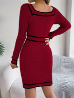 Grace Contrast Trim Long Sleeve Sweater Dress | 4 Colors