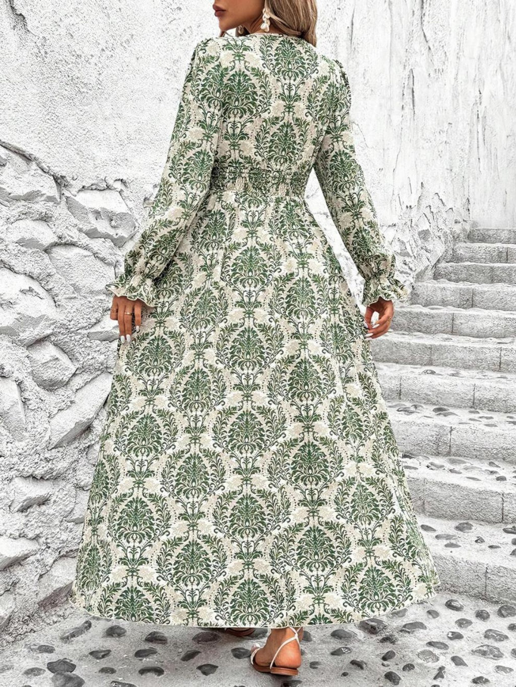 Gianna Smocked Printed V-Neck Flounce Sleeve Dress | 4 Colors