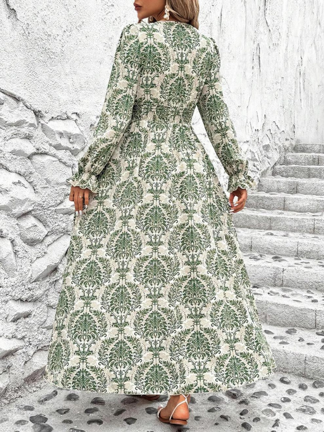 Gianna Smocked Printed V-Neck Flounce Sleeve Dress | 4 Colors