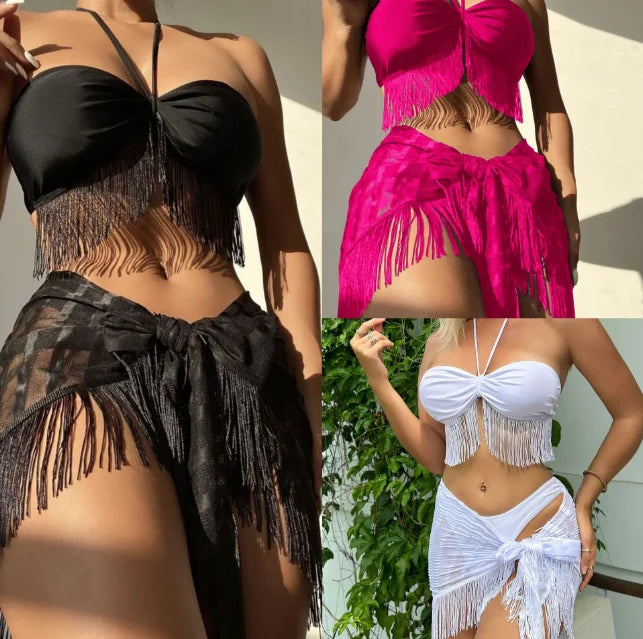 Tassel Charm Three-Piece Bikini Set | 3 Colors