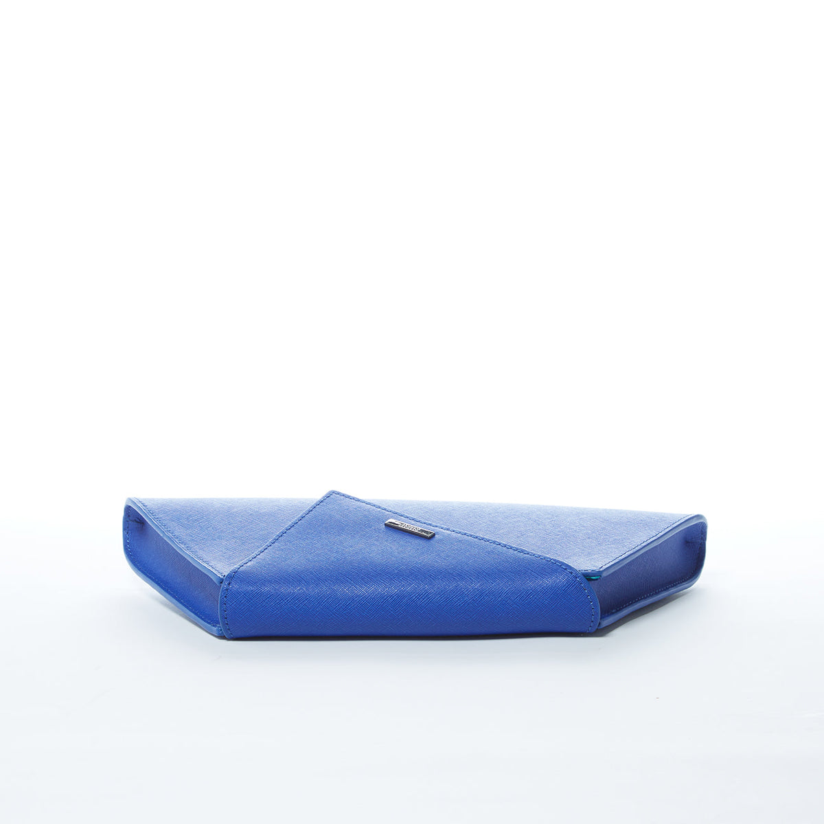 Angelica cobalt blue crosshatched leather clutch with a diagonal flap and removable chain strap, by Pinup Girl Clothing