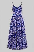 Amalie Ballerina Daytime Maxi Gown in Blue & White Capri Floral Crepe