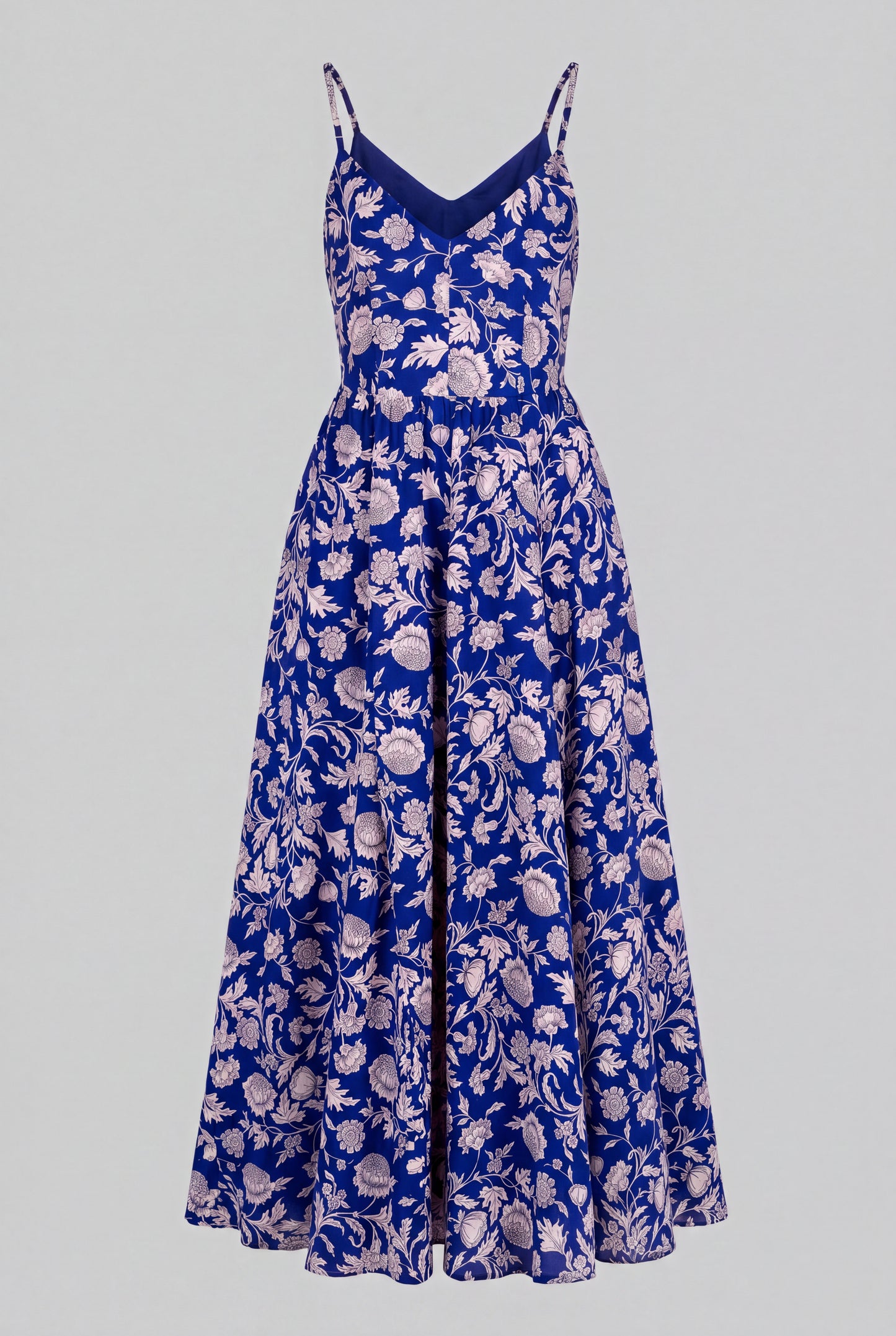 Amalie Ballerina Daytime Maxi Gown in Blue & White Capri Floral Crepe