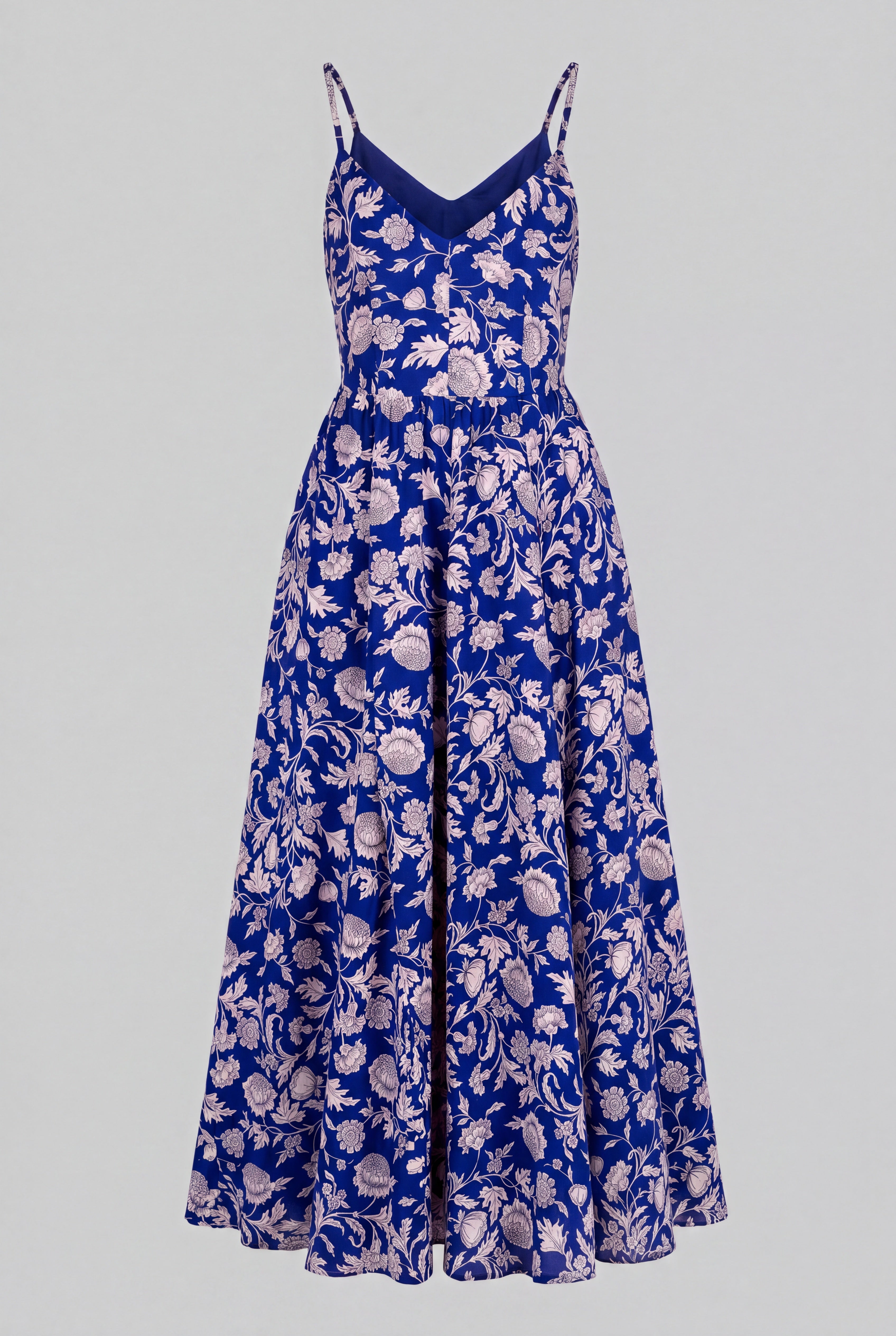 Amalie Ballerina Daytime Maxi Gown in Blue & White Capri Floral Crepe