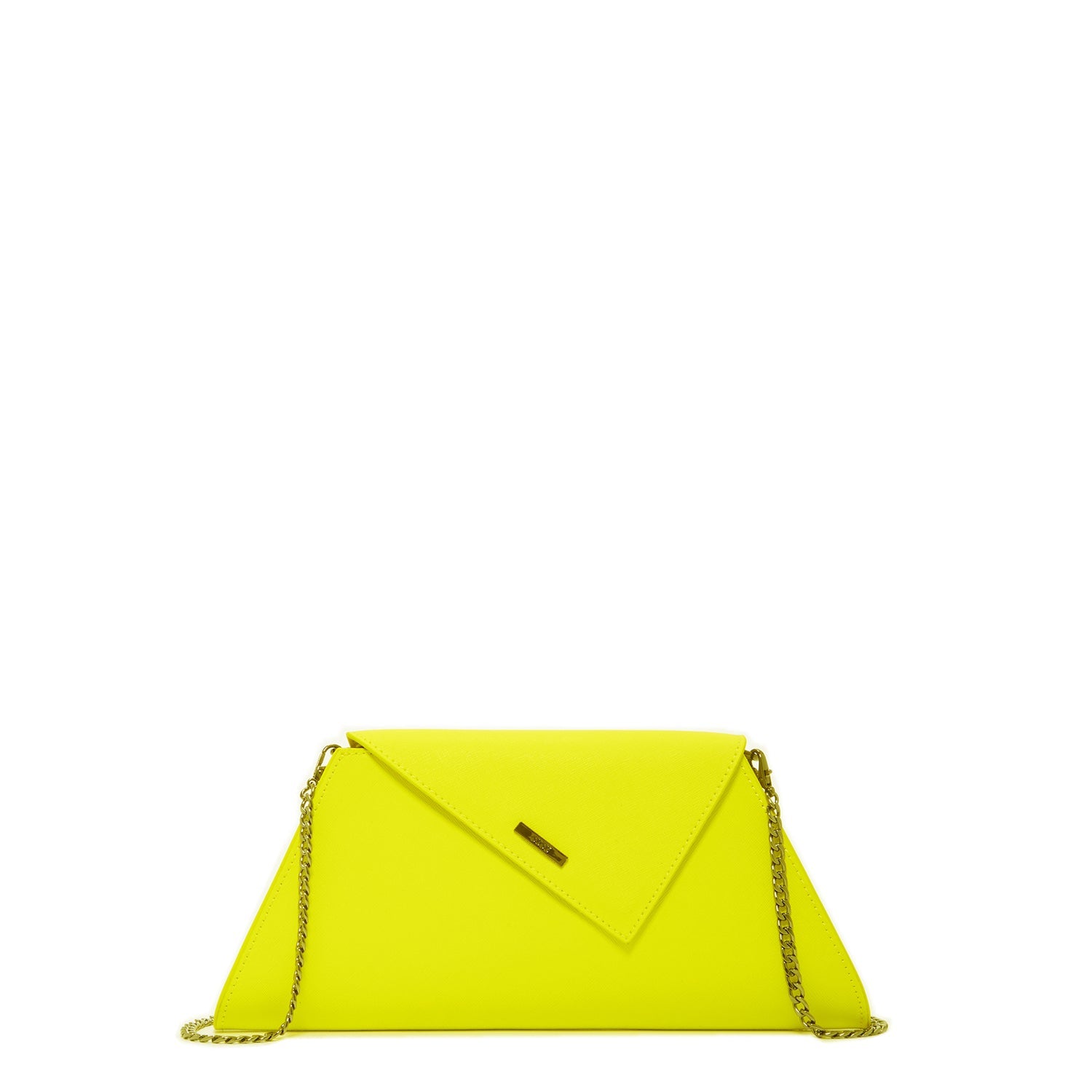 Angelica clutch in electric yellow leather by Pinup Girl Clothing.