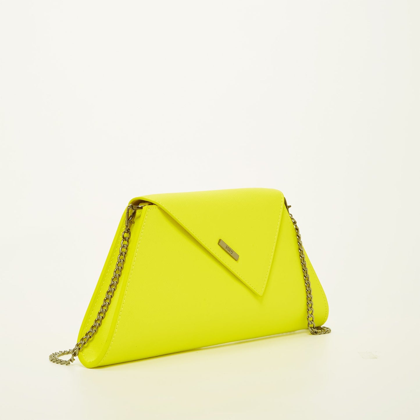 Angelica Leather Clutch in Electric Yellow