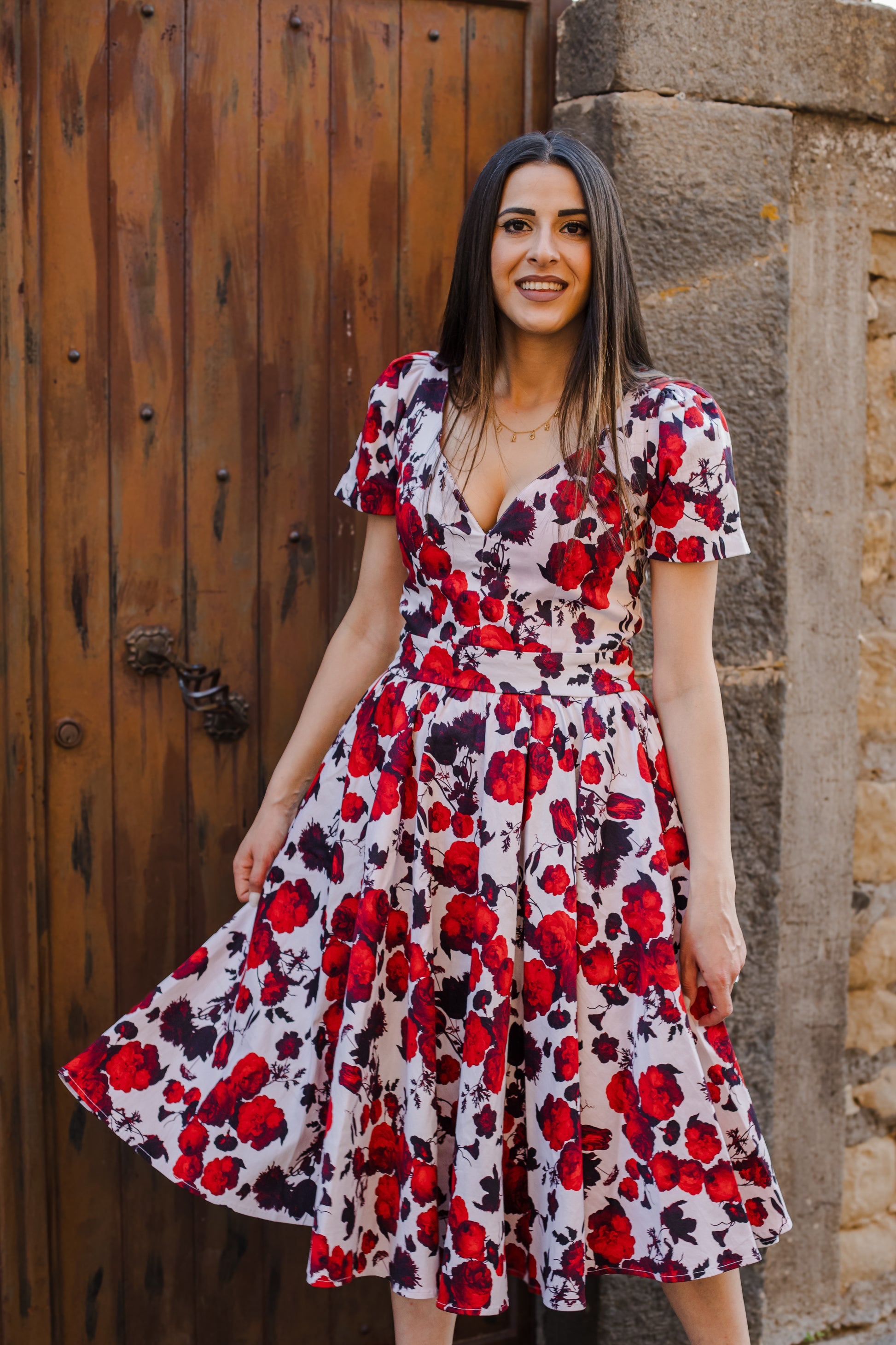Lilith Fiori Dolce Red Floral Swing Dress