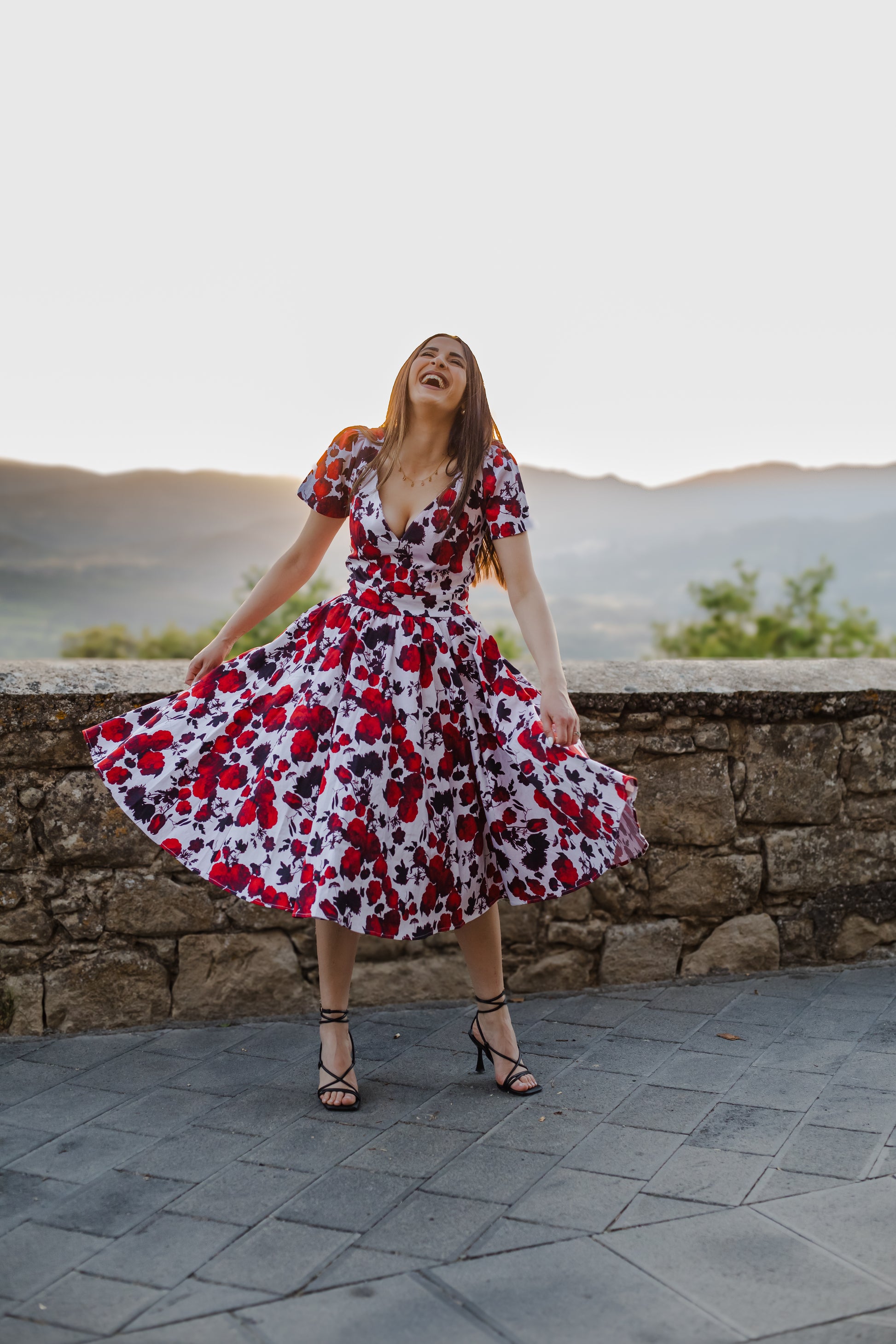 Lilith Fiori Dolce Red Floral Swing Dress