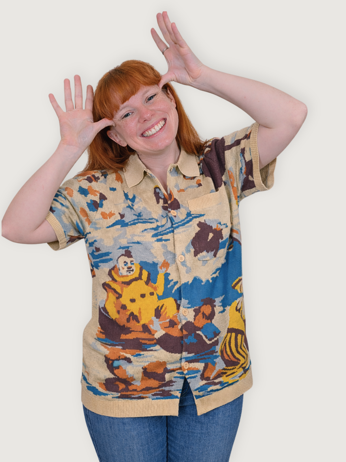 Bathing Clown Button Up, cream with multicolor bathing clown print (view 2)