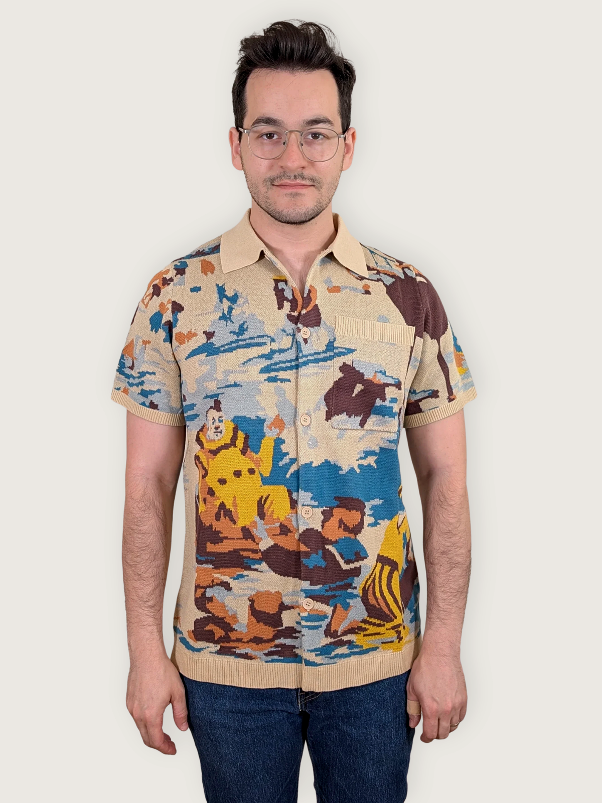 Bathing Clown Button Up, cream with multicolor bathing clown print (view 3)