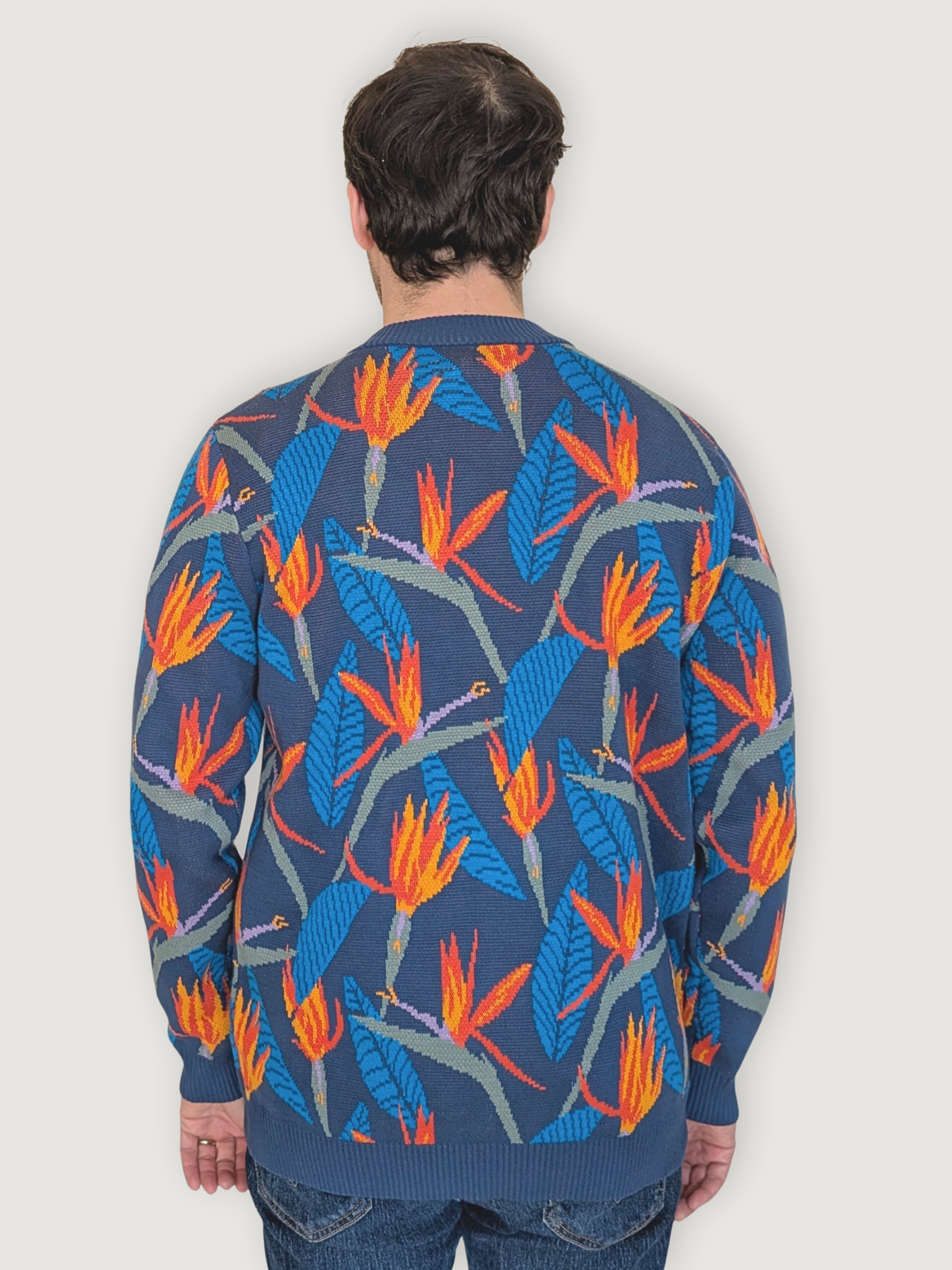 Bird of Paradise Cardigan, tropical bird of paradise flower print (view 4)