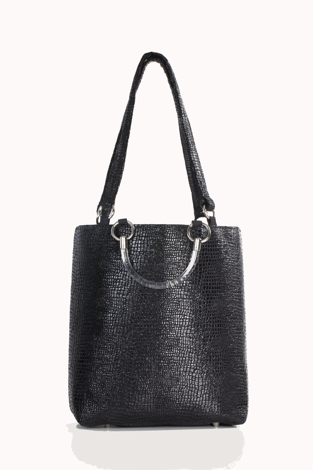 Boa black embossed ultra suede large tote with Lucite handles by Pinup Girl Clothing