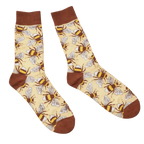 Bumblebee Socks, pale yellow crew socks with a bumblebee print