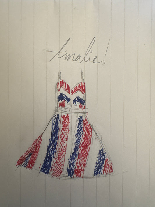 Amalie Ballerina 70's Style Swing Dress in Red White and Blue Mark Stripe