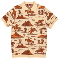 Camp Americana Button Up, tan and cream with brown western scenes
