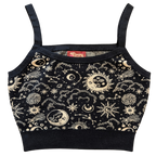 Celestial Crop Top, black with gold celestial print
