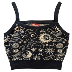 Celestial Crop Top, black with gold celestial print