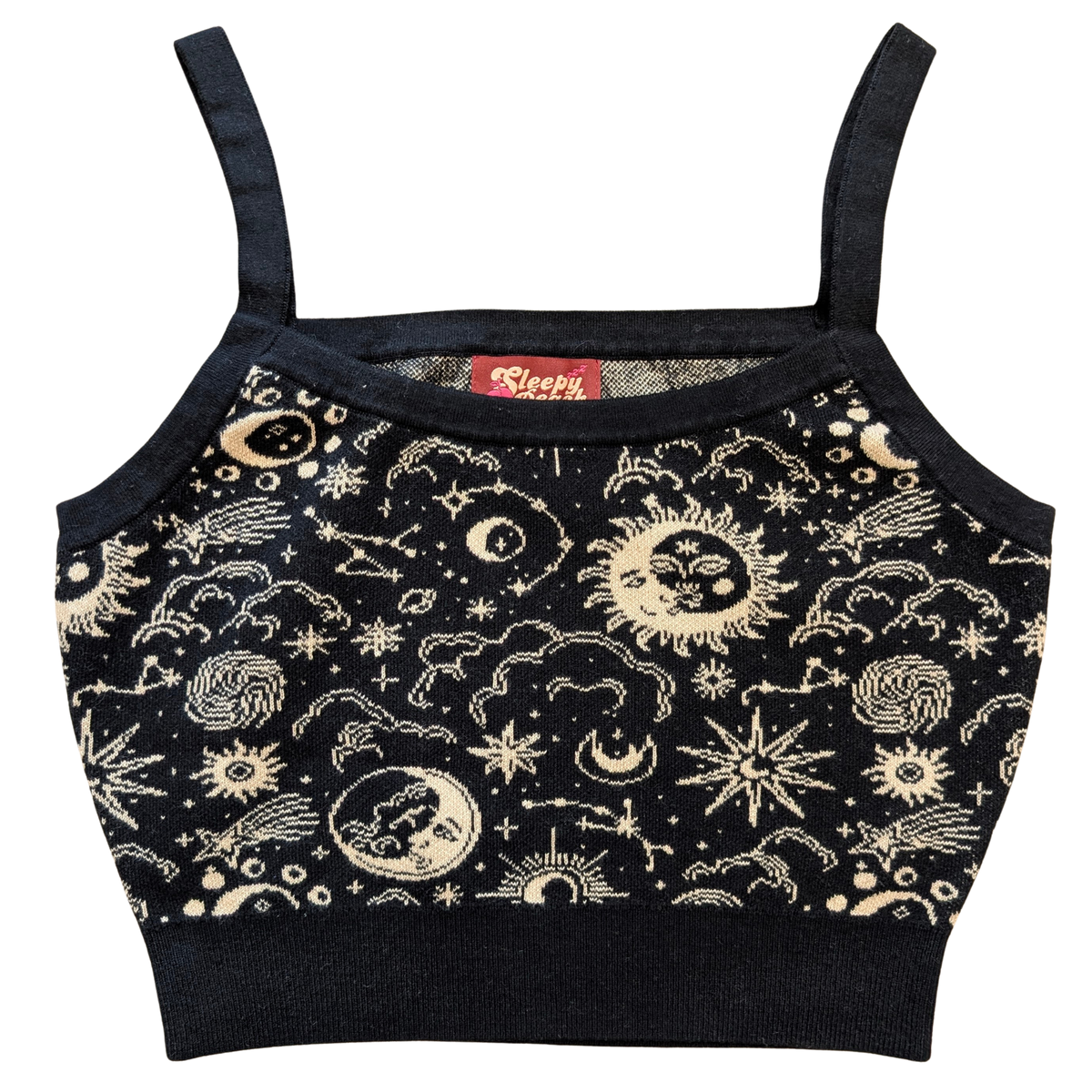 Celestial Crop Top, black with gold celestial print
