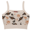 Celestial Moth Crop Top, cream with brown and orange moth print