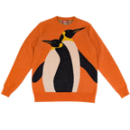 Classic Penguin Sweater, orange with black and cream penguin front graphic
