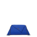 Angelica cobalt blue crosshatched leather clutch with a diagonal flap and removable chain strap, by Pinup Girl Clothing