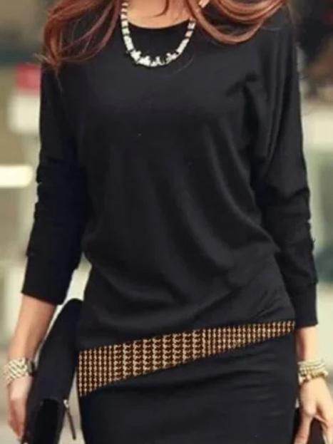 Batwing Style Loose Round Neck Long Sleeve Dress