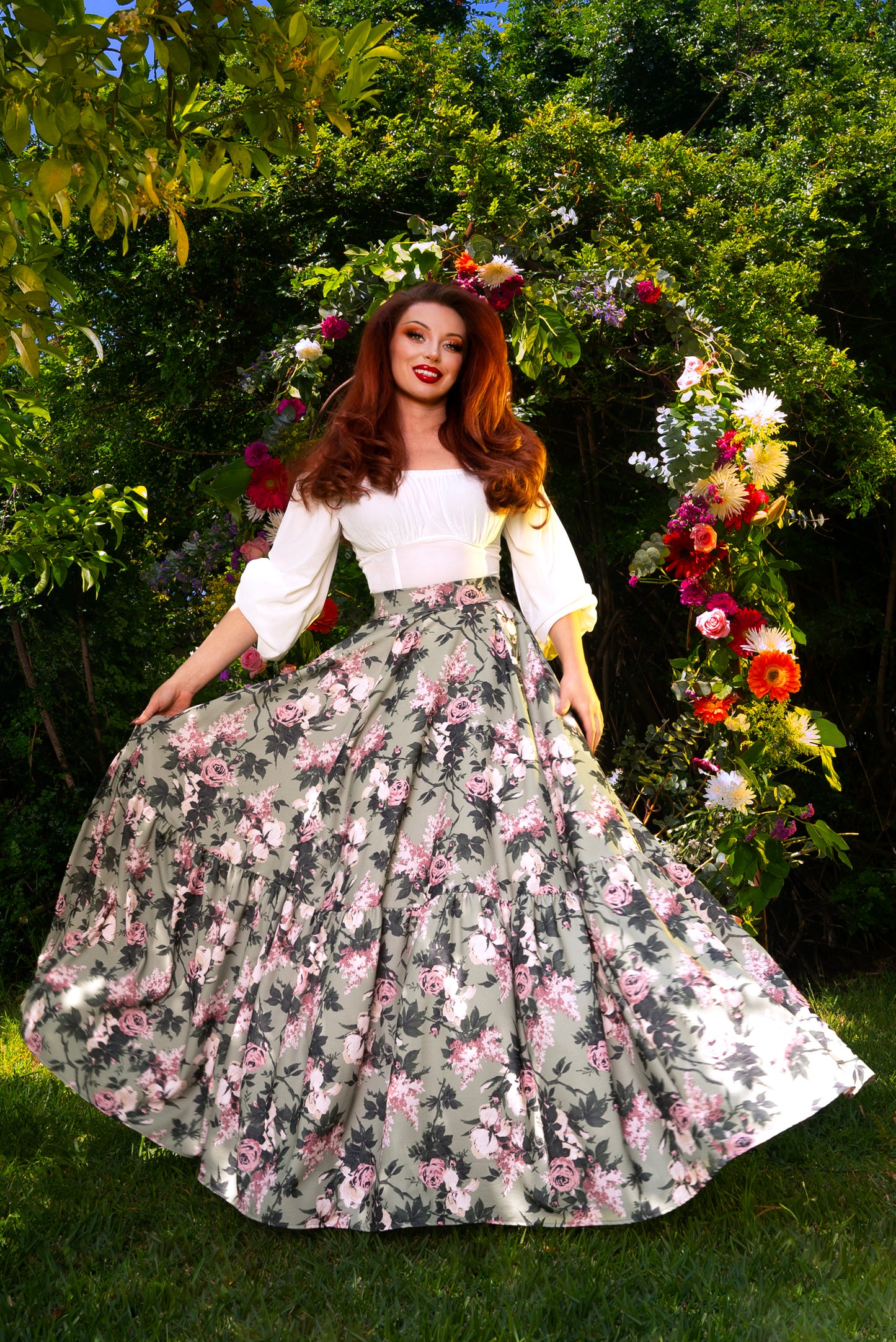 Pre Order - Portofino Maxi Skirt in Caledonia Bella Roses Print Crepe | Amore Stella