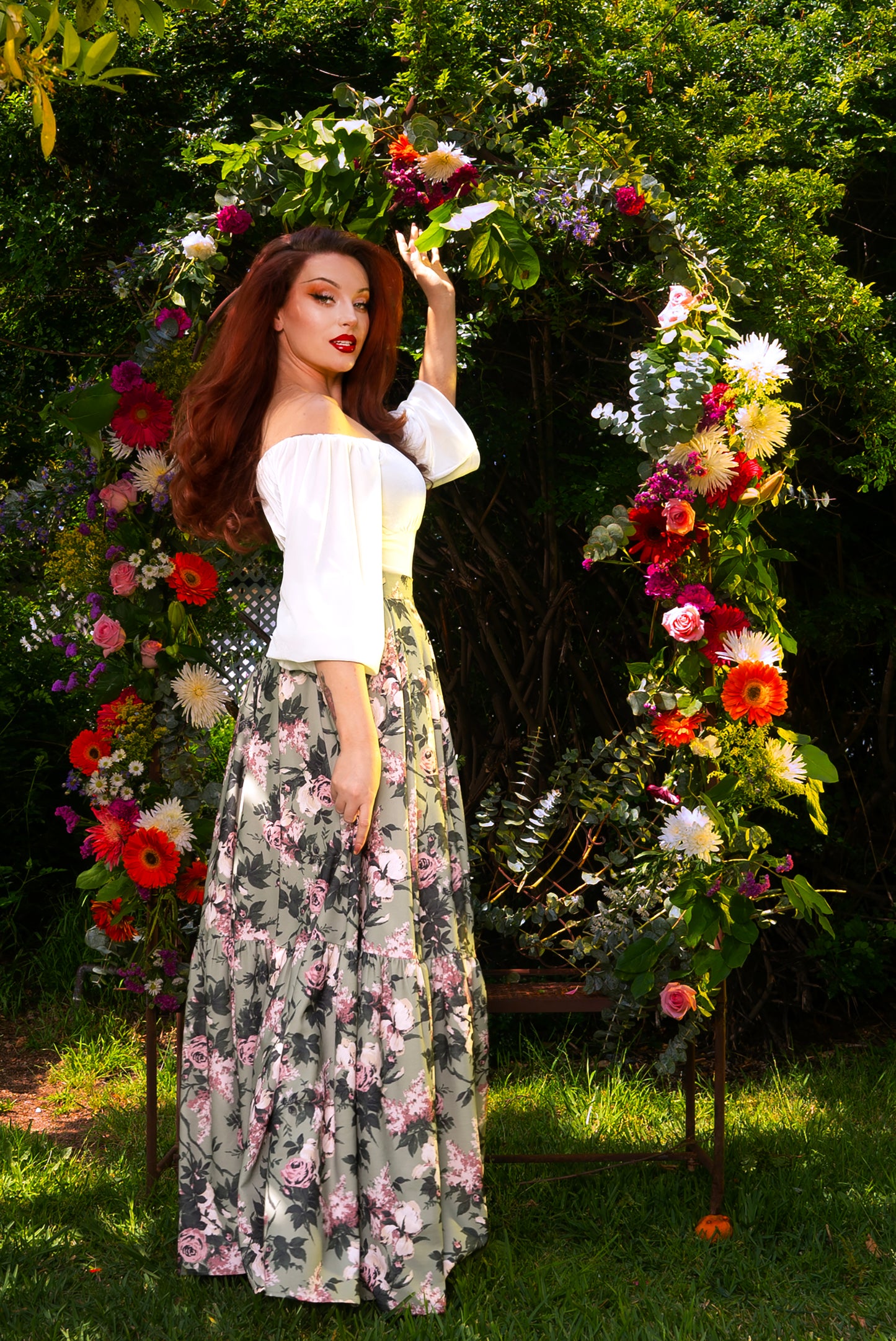 Pre Order - Portofino Maxi Skirt in Caledonia Bella Roses Print Crepe | Amore Stella