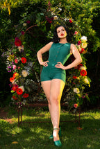 Edie Playsuit in Green Stretch Gabardine | Laura Byrnes Design