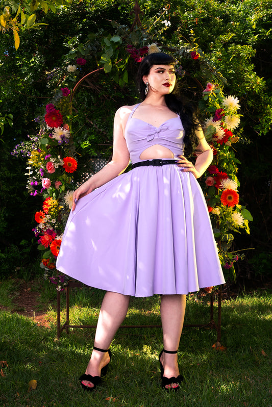 Renee Swing Dress in Lilac Stretch Crepe | Pinup Couture