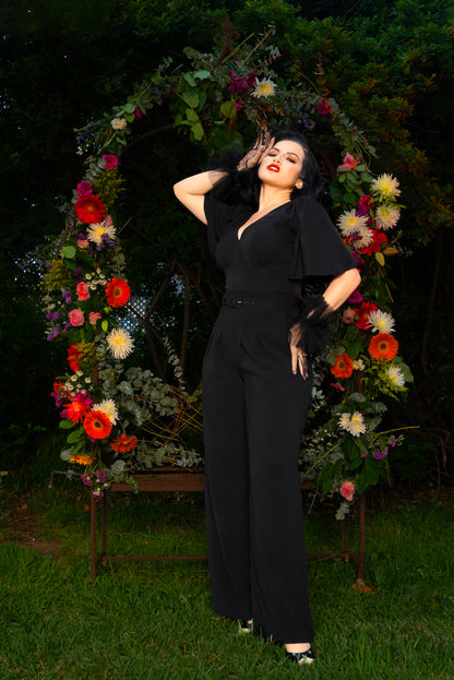 Hepburn Vintage Wide-Leg Trousers in Black Crepe | Laura Byrnes Design