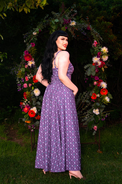 Final Sale - Linda Maxi Gown in Crown Print Crepe | Laura Byrnes & Hope Johnstun