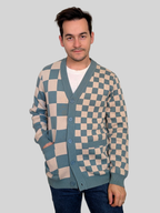 Dark Matcha Cardigan, cream white and matcha green checker print (view 3)