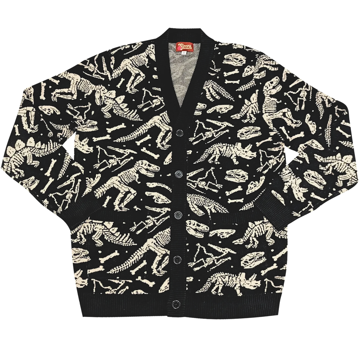 Dinosaur Fossil Cardigan, beige dinosaur fossil print
