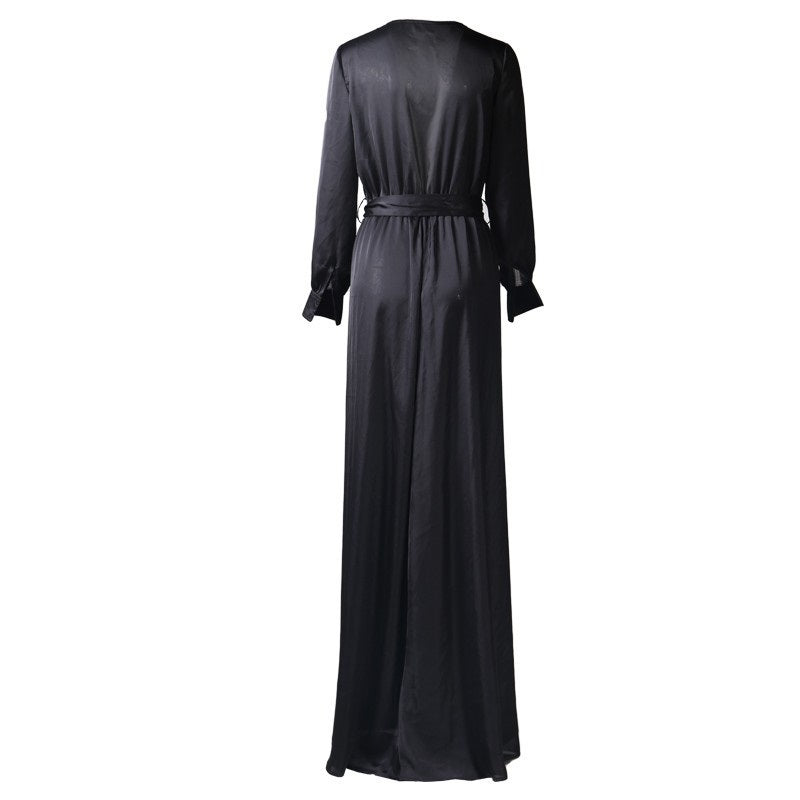Midnight Allure Deep V Thigh-Slit Maxi Dress