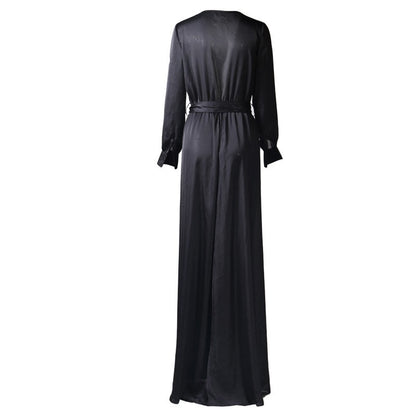 Midnight Allure Deep V Thigh-Slit Maxi Dress