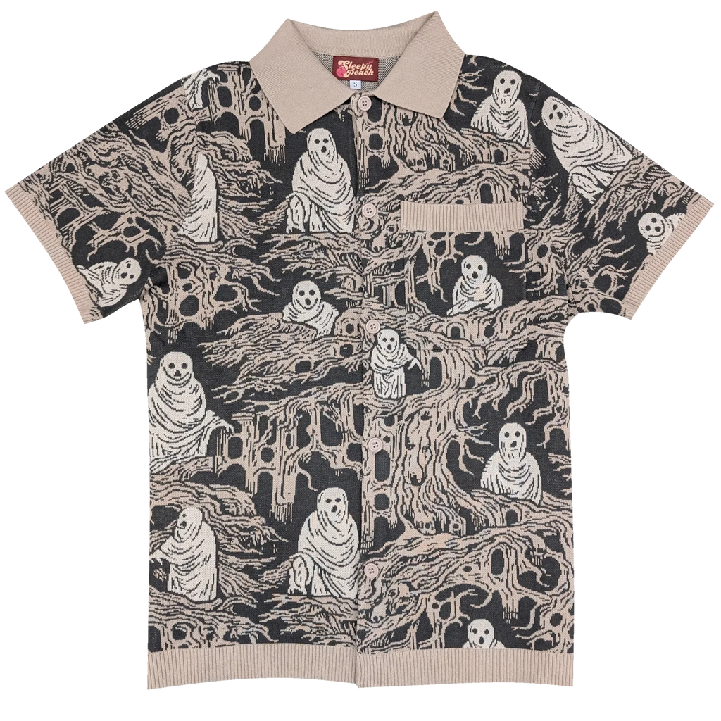 Eldritch Horror Button Up, brown and cream Eldritch Horror print
