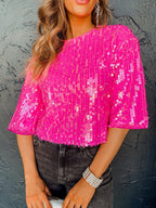 Marie Oversized Half Sleeve Sequin Top in Pink