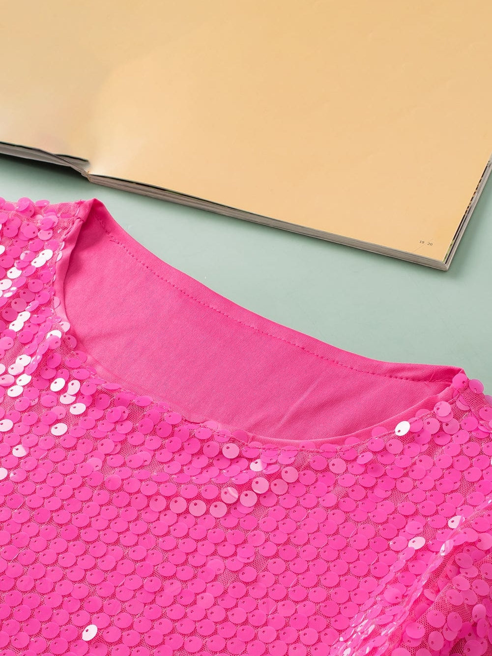 Marie Oversized Half Sleeve Sequin Top in Pink