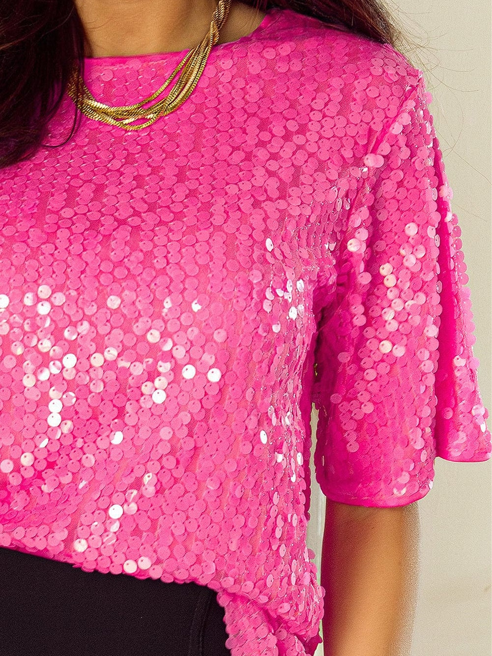 Marie Oversized Half Sleeve Sequin Top in Pink
