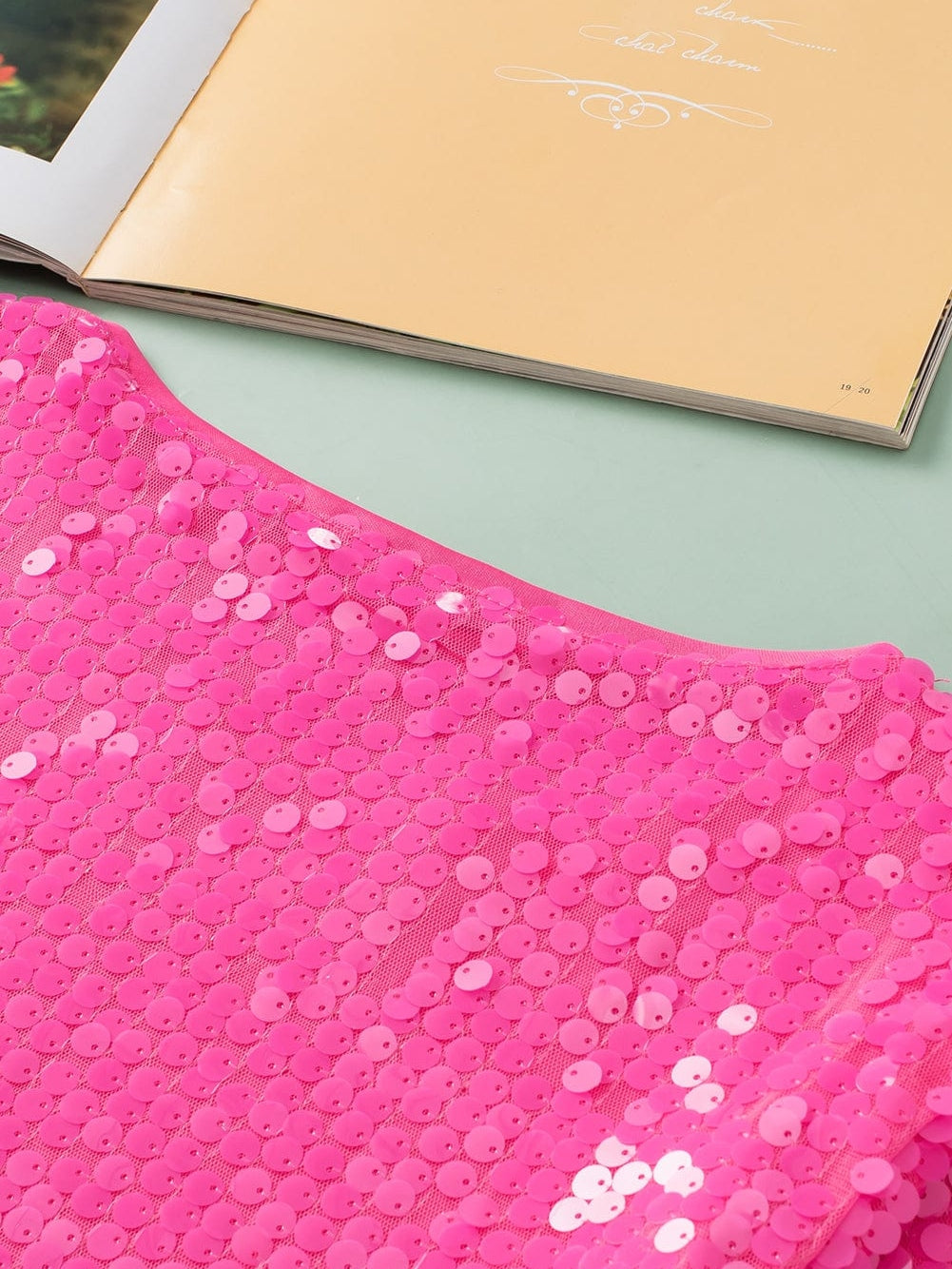 Marie Oversized Half Sleeve Sequin Top in Pink