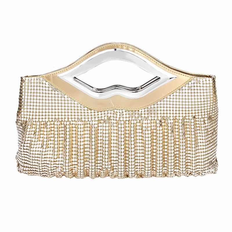 Sequin evening clutch, angled front view
