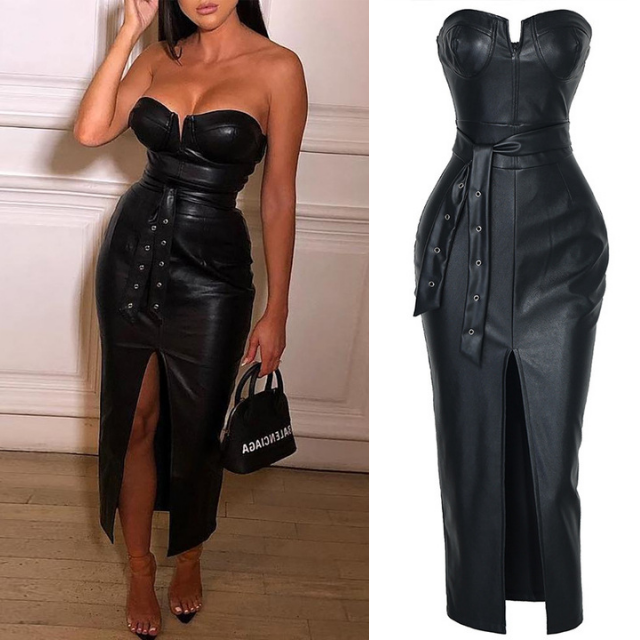 After Dark Faux Leather Corset Dress