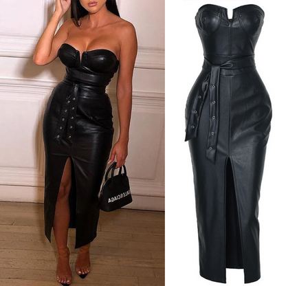 After Dark Faux Leather Corset Dress