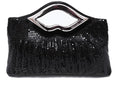 Sequin evening clutch shown with its slim chain shoulder strap