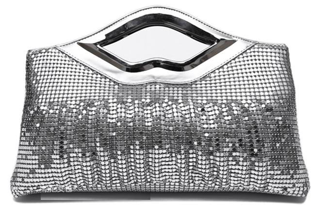 Sequin evening clutch held as a night-out bag