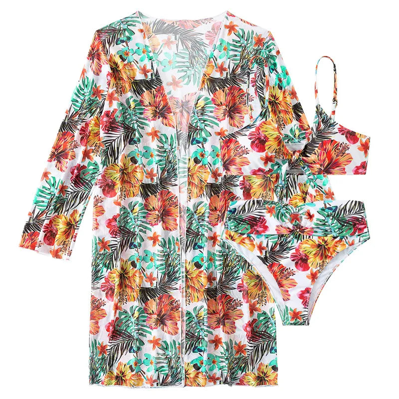 Wildflower Three-Piece Bikini & Cover-Up Set
