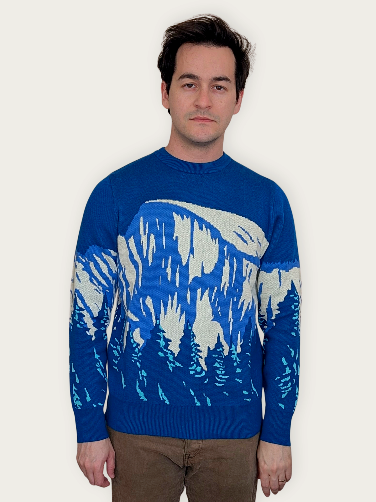 Half Dome Sweater, blue with white Half Dome mountain graphic (view 3)