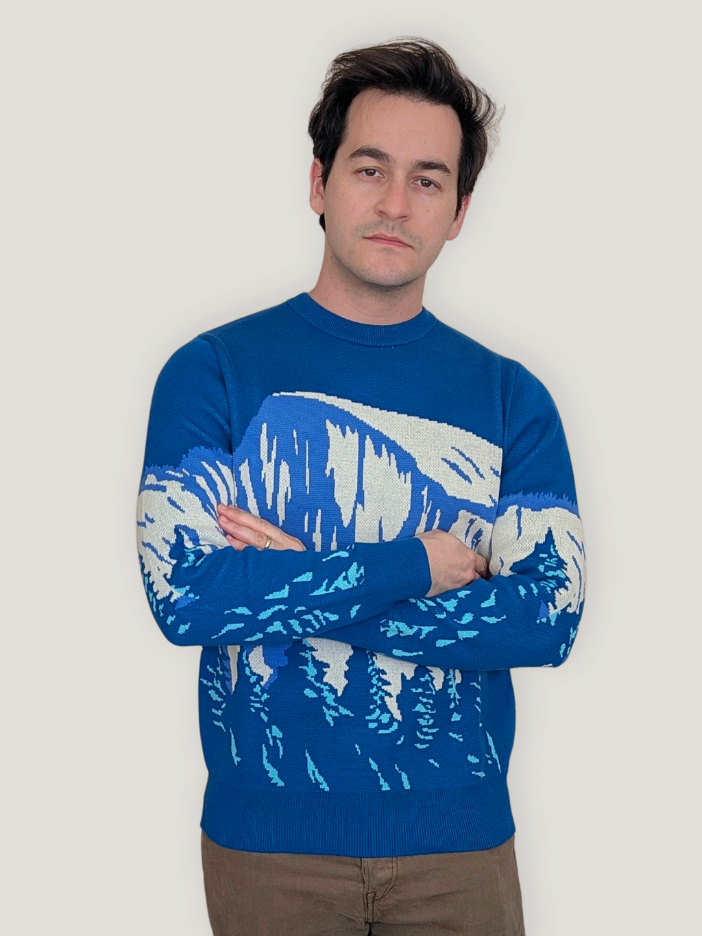 Half Dome Sweater, blue with white Half Dome mountain graphic (view 2)