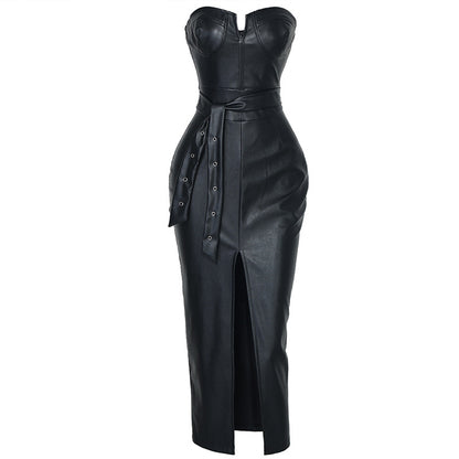 After Dark Faux Leather Corset Dress